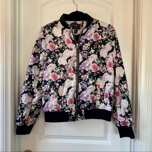 Forever 21 pink and purple floral bomber jacket